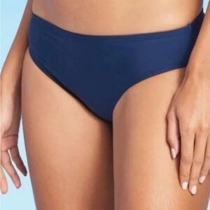Kona Sol Dark Solid Navy Blue High Coverage Hipster Minimalst Bikini Bottom ONLY